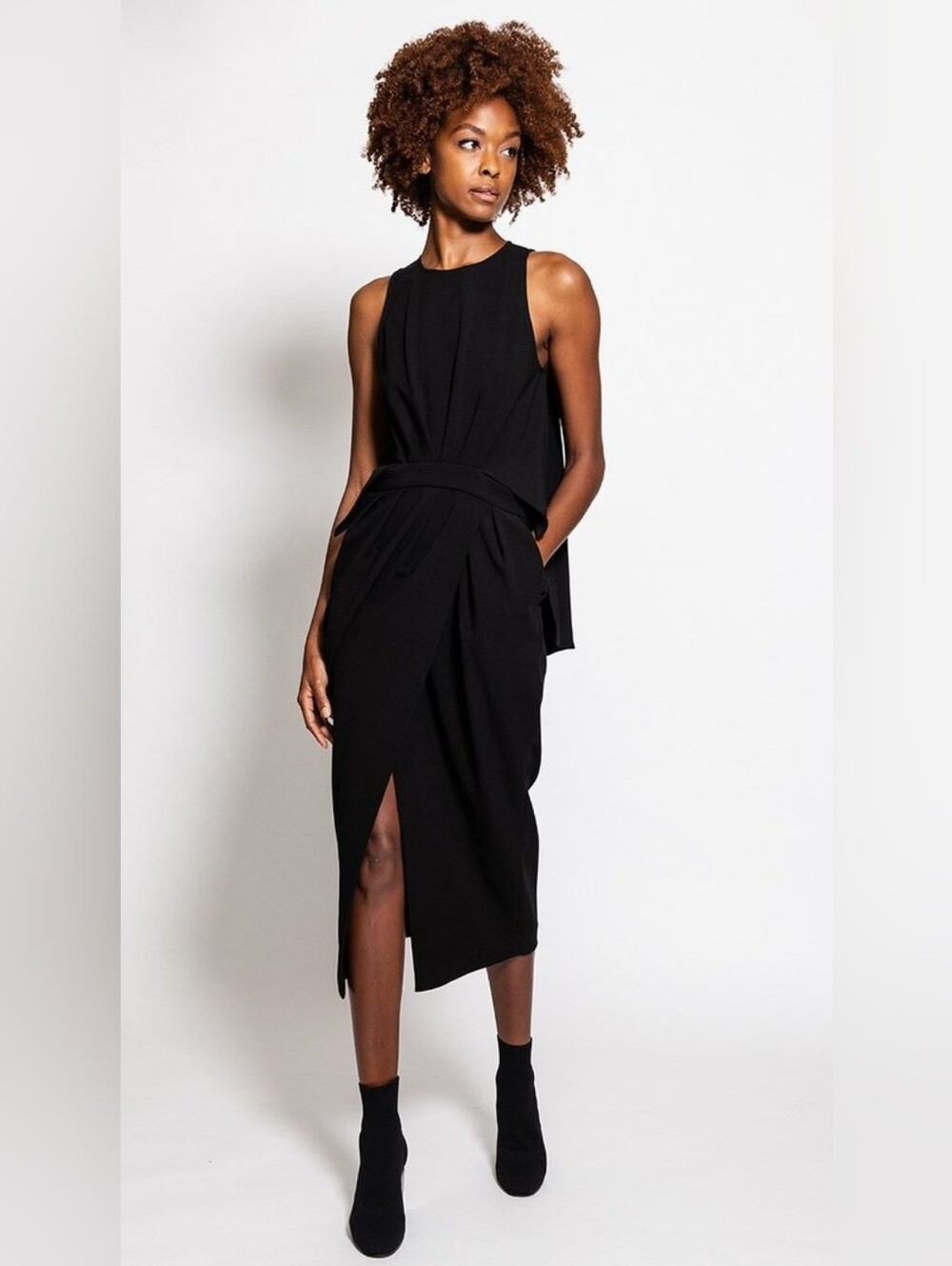 RACHEL COMEY Klein Cape Back Sleeveless Wrap Dress Black US 6 Org $525